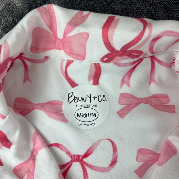 Benny + Co By KenzKustomz Bow Print Pajamas Two Piece AOP Long Sleeve Sz M - Picture 3 of 11